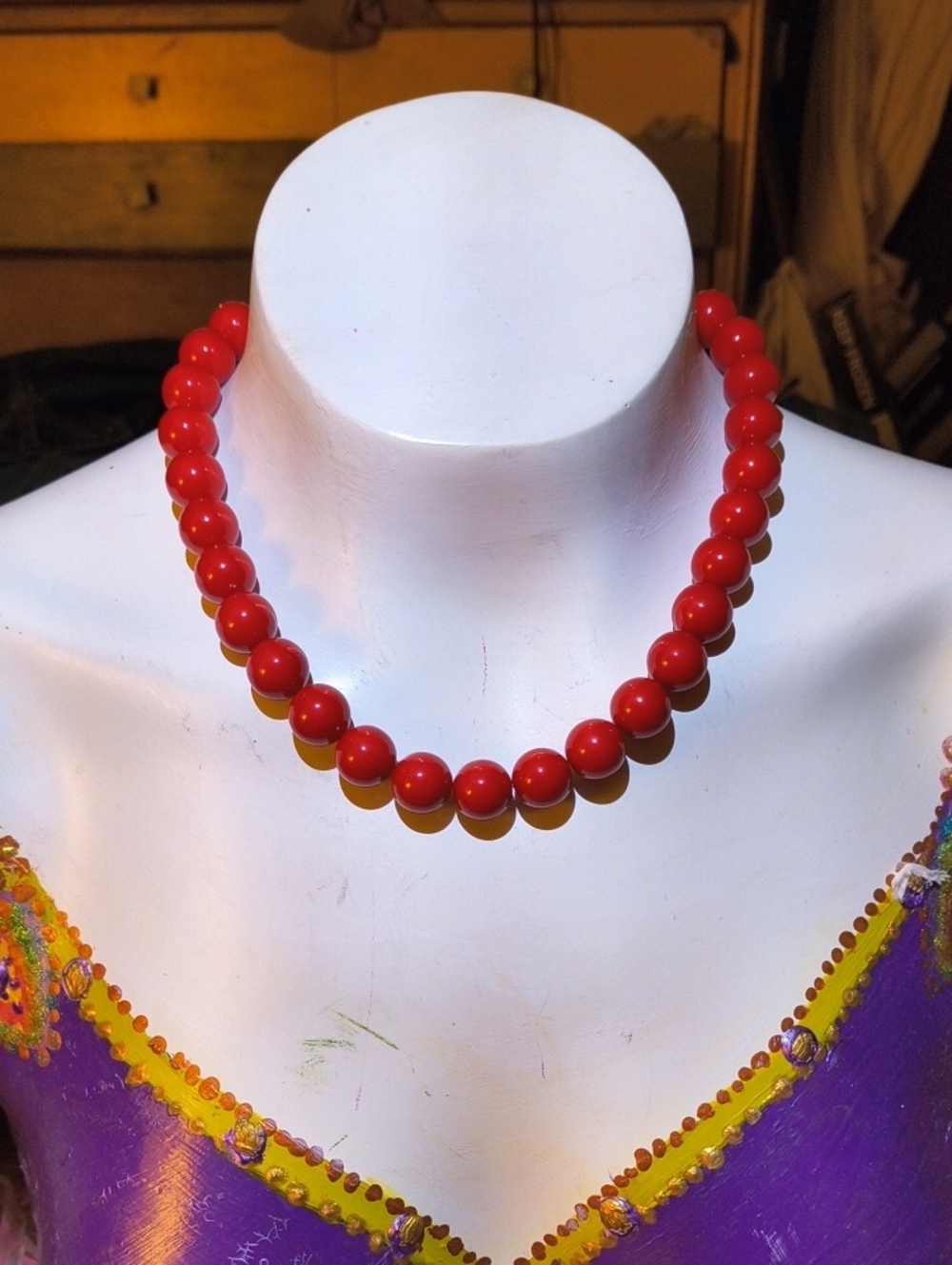 Classic Red Beaded Necklace - Unbranded